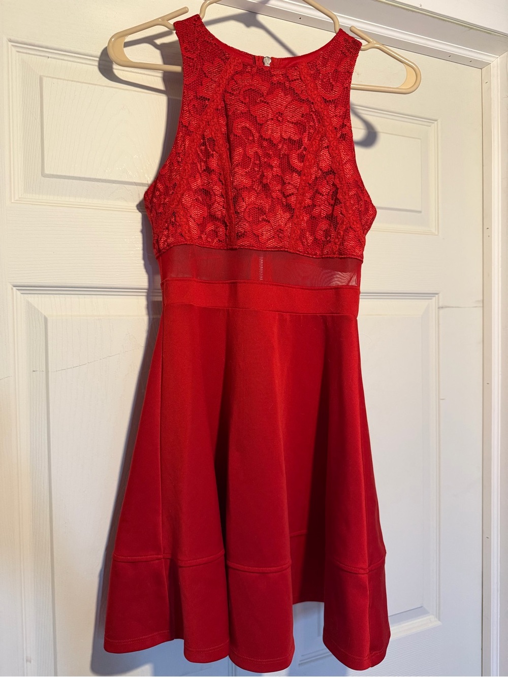 Emerald Sundae Red Lace Fit & Flare Party Dress